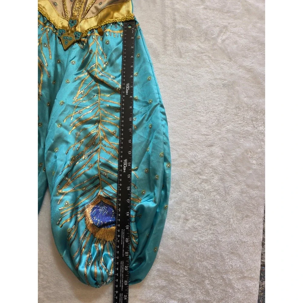 385 Disney Aladdin Jasmine Jumpsuit Costume Girls XS 3T-4T Turquoise Gold
